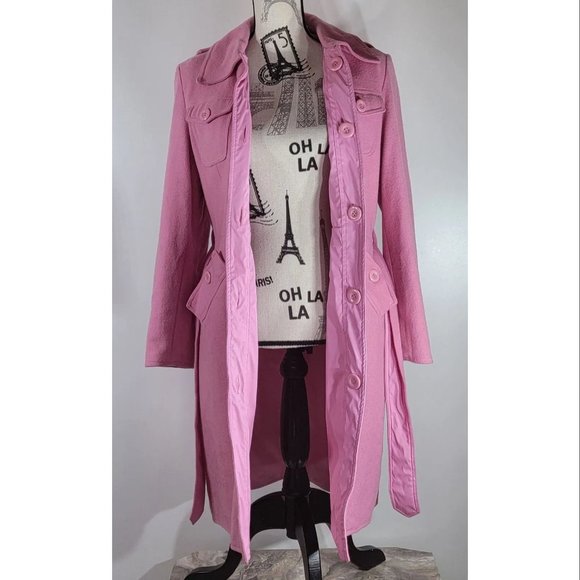 Atmosphere Pink Felt Trench Coat, Reversible, Women's Size 0-2 NWOT - Picture 6 of 8